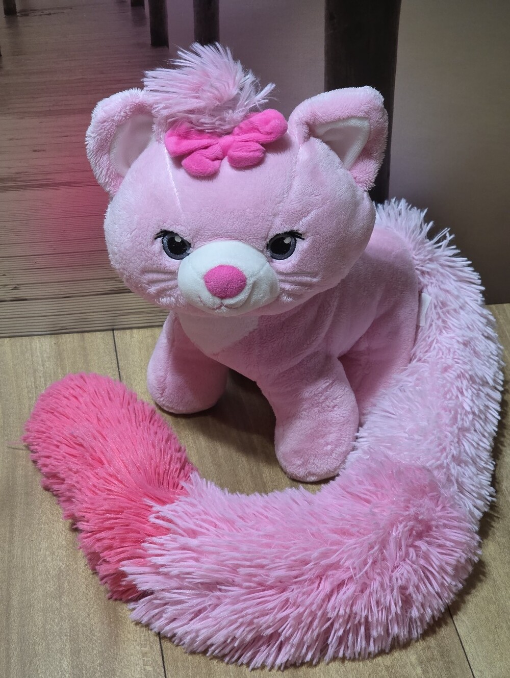 Long Tail Pink White Soft Plush Fox With Bowtie Bushie Tail 39" Teddy
